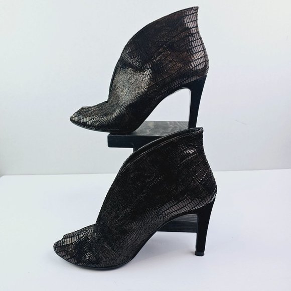 J.Renee Rilla Women's Brown Leather Stiletto Heel Peep Toe Slip On Bootie Sz 6M - Picture 2 of 9